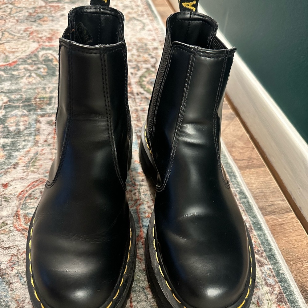 Dr. Martens Black Leather Boots with Yellow Accents